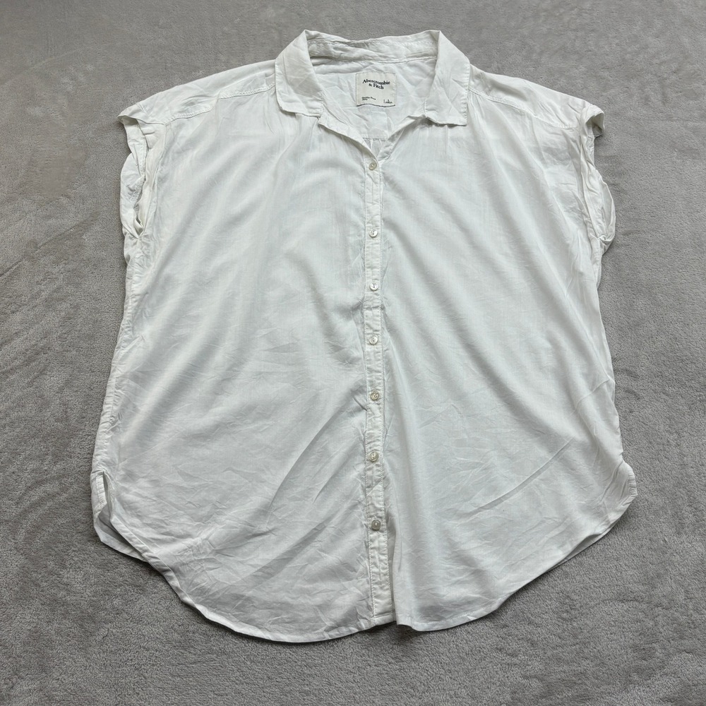 Abercrombie & Fitch Button Down Women L White Cotton Blend Preppy Basics Coastal